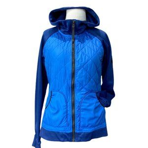 The North Face Womens Quilted Jacket Blue Color Block Zip Up Pockets Hooded S